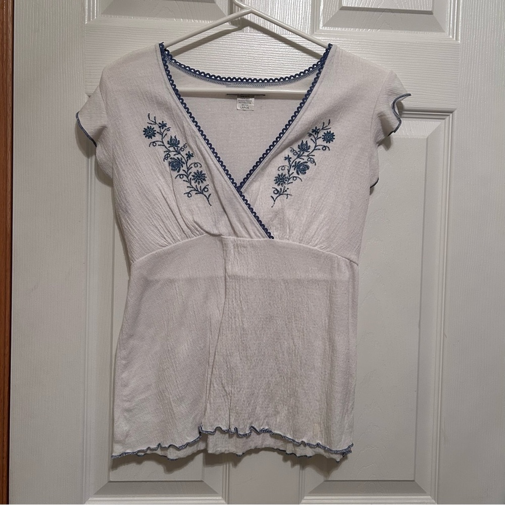 White Floral Embroidered Women's Top